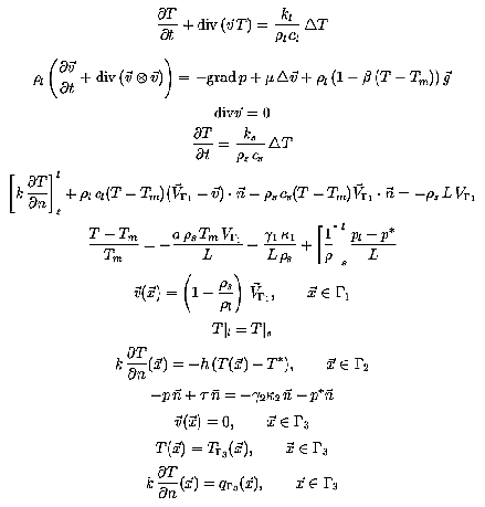 Ohne Mathematik geht's nicht: mathematisches Modell zur Simulation
von Gefrierprozessen (links) und simulierte Ausbreitung eines gefrorenen Kerns in der Flüssigkeit